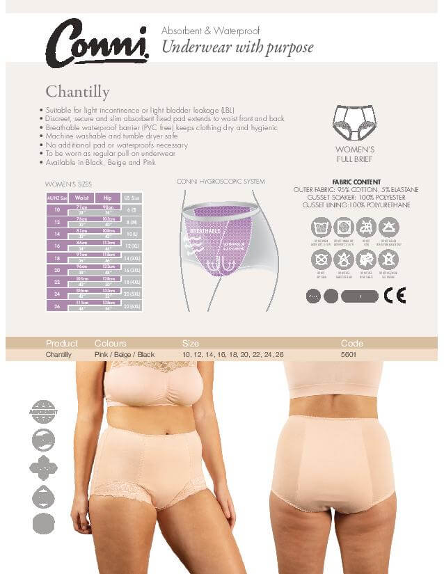 Conni Women's Chantilly Padded Waterproof Incontinence Brief Diaper US Size 10 